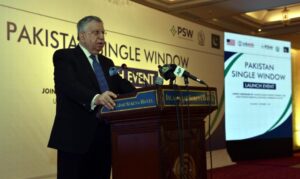 Advisor to the Prime Minister on Finance Mr. Shaukat Tarin addressing at the launch event of PSW