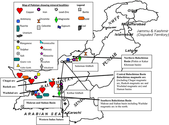 A Map showcasing Critical Minerals in Pakistan